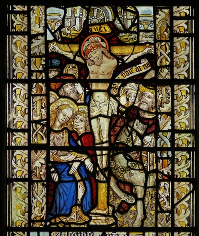 Vindue, der forestiller korsfæstelsen af English School